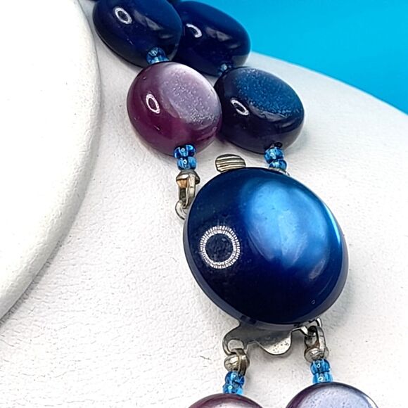 Vintage Japan Blue Lavender Lucite Two Strand Necklace - Picture 2 of 10